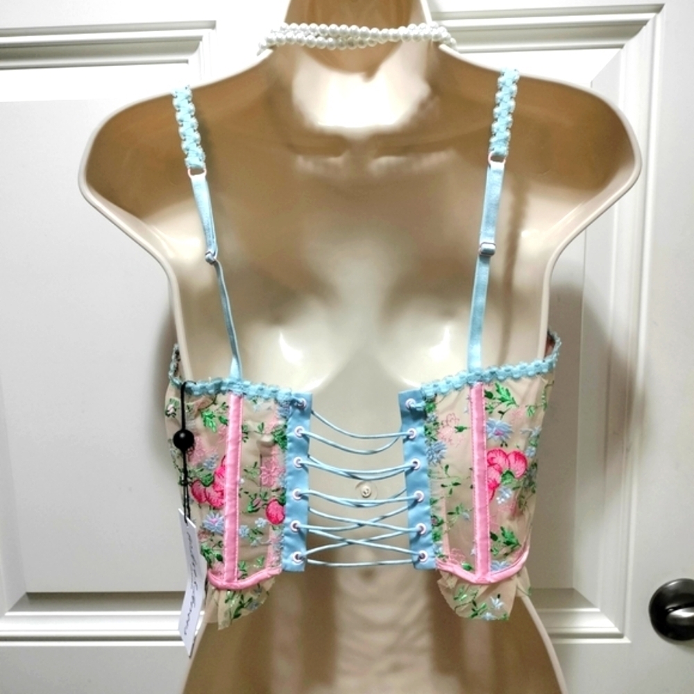 Victoria's Secret Pink and Blue Floral Lace Bra Size Medium - Picture 4 of 10